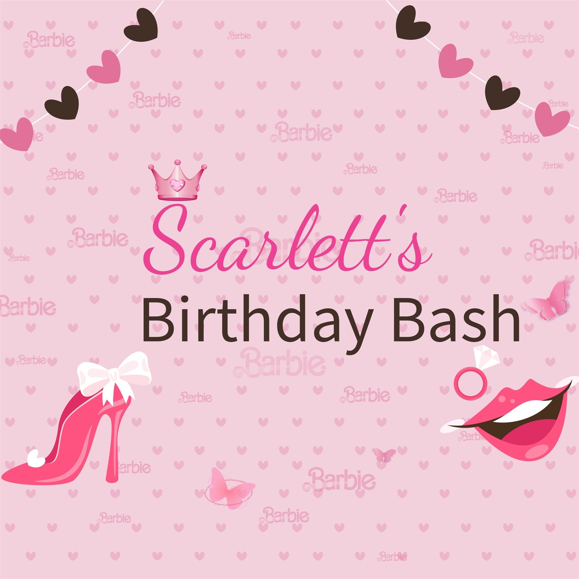 Benutzerdefinierte Hintergrund Geburtstagsparty Rosa Puppe Scarlett Rosa Hintergrund LXX1-207