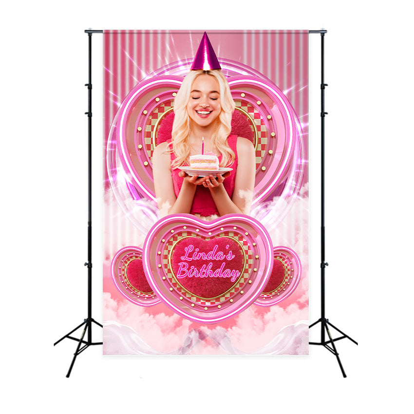 Geburtstag Hintergrund Benutzerdefinierte Rosa Puppe Glitz Pink Herz Hintergrund LXX1-213
