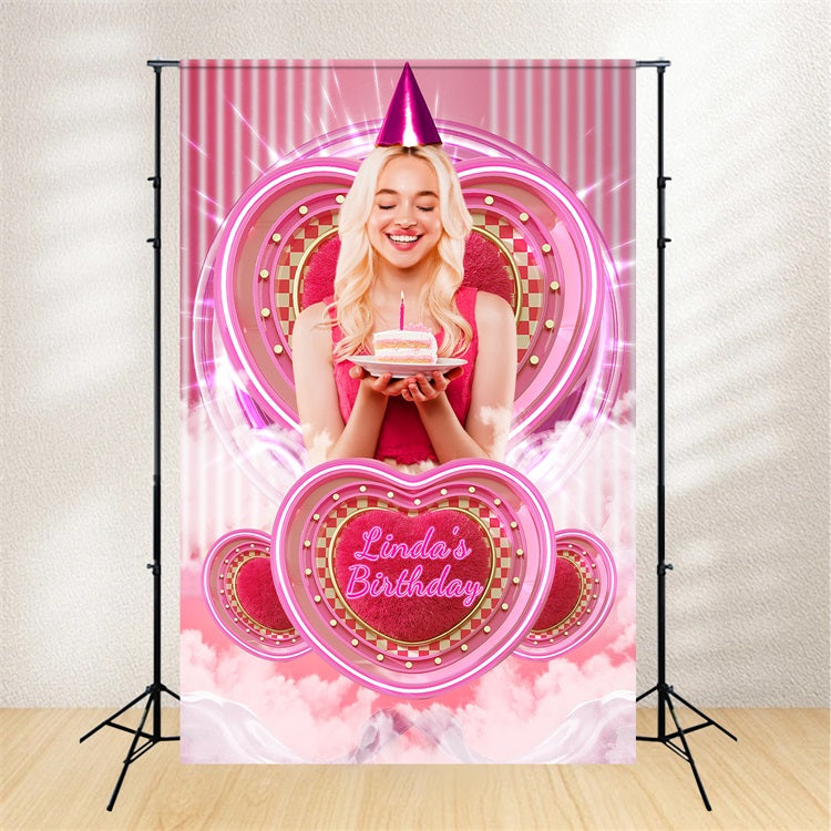 Geburtstag Hintergrund Benutzerdefinierte Rosa Puppe Glitz Pink Herz Hintergrund LXX1-213