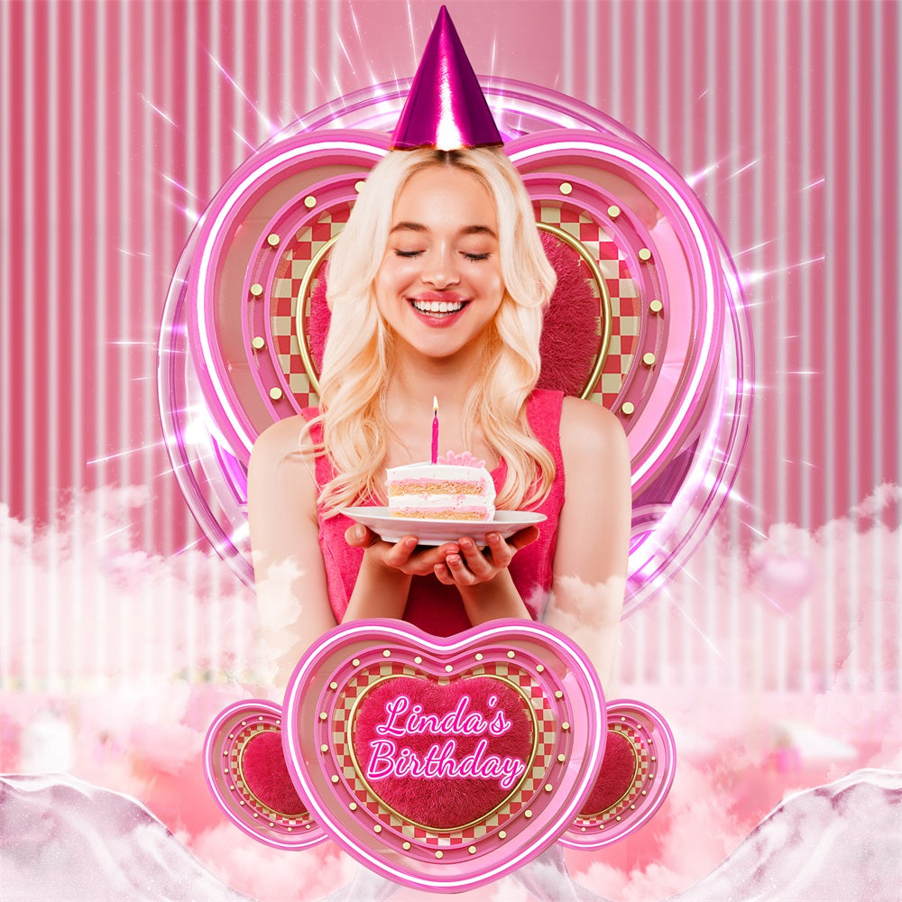Geburtstag Hintergrund Benutzerdefinierte Rosa Puppe Glitz Pink Herz Hintergrund LXX1-213