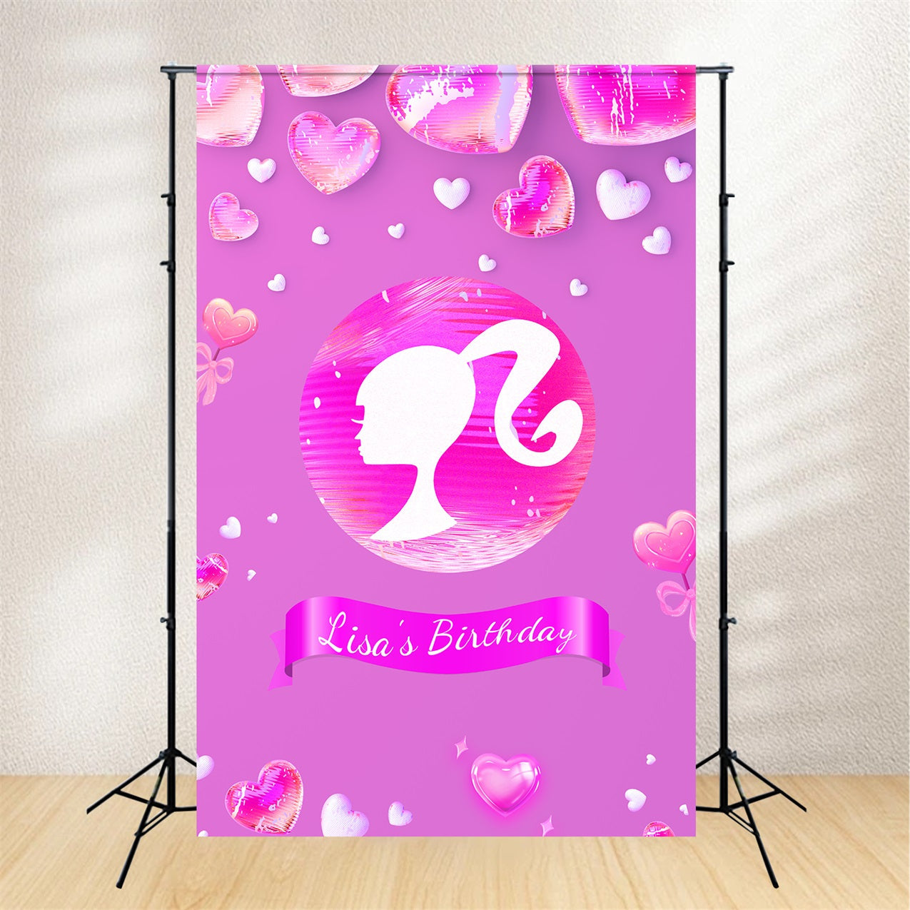 Benutzerdefinierte Backdrops für Geburtstage Rosa Puppe Lisa Event Backdrop LXX1-214