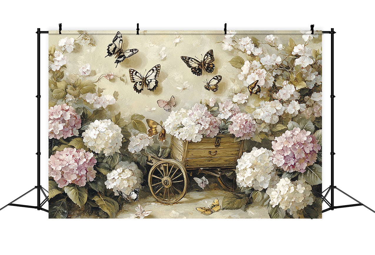 Frühlingshintergrund Vintage Schmetterling Floral Cart Backdrop LXX1-3