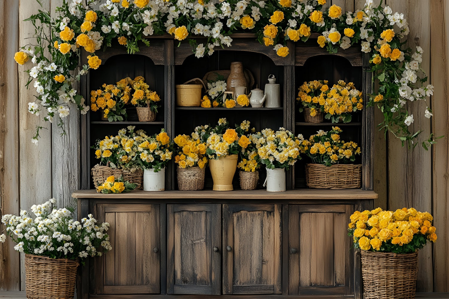 Fotografie Frühling Backdrop Holzschrank Blumen Display Hintergrund LXX1-93