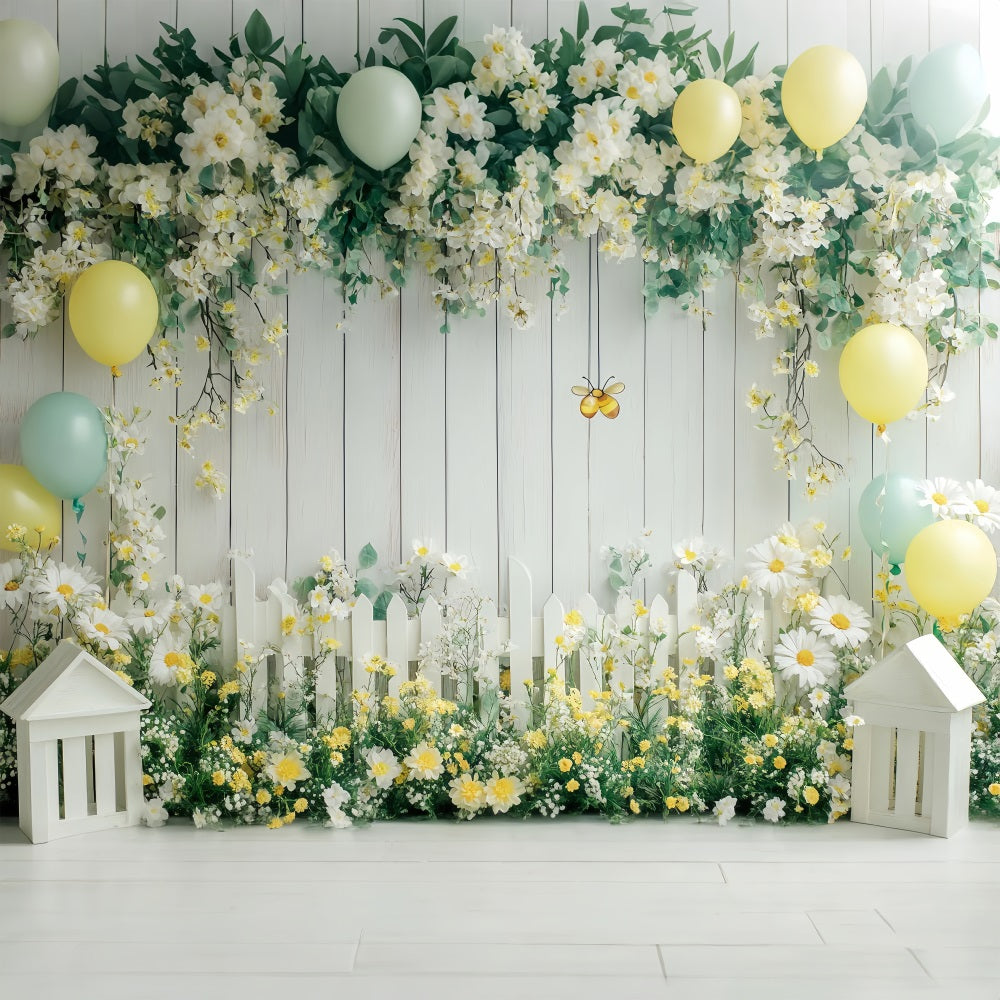 Frühlingsblumen Backdrop Sunny Daisy Floral Zaun Backdrop LXX1-96