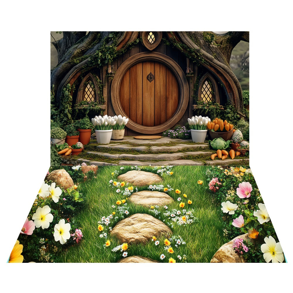 Ostern Holztür-Hintergrund+Gartenweg-Boden-Hintergrund LXX2-11