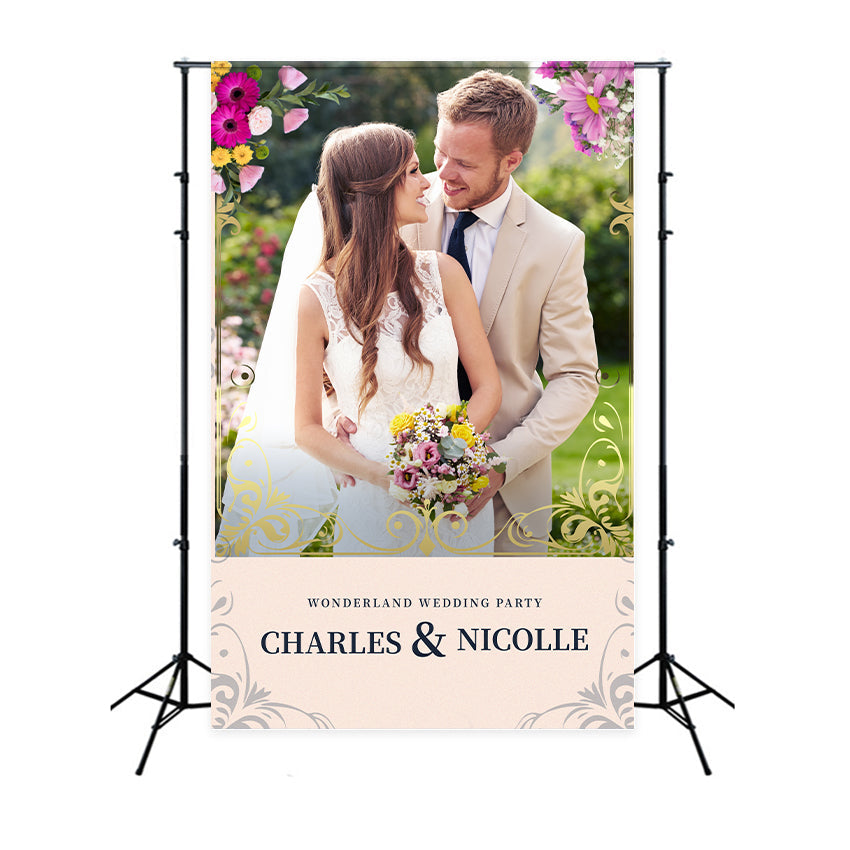 Personalisierte Hochzeitskulisse Romantischer Garten Blumenkulisse LXX2-129