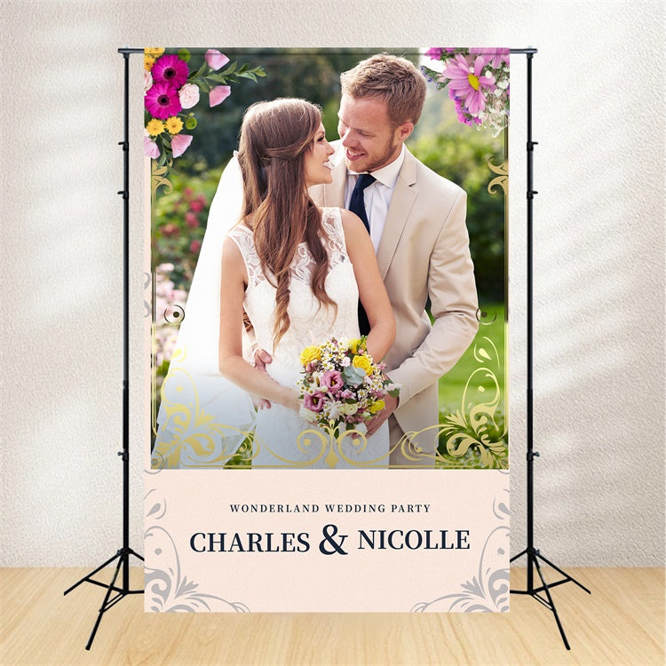 Personalisierte Hochzeitskulisse Romantischer Garten Blumenkulisse LXX2-129