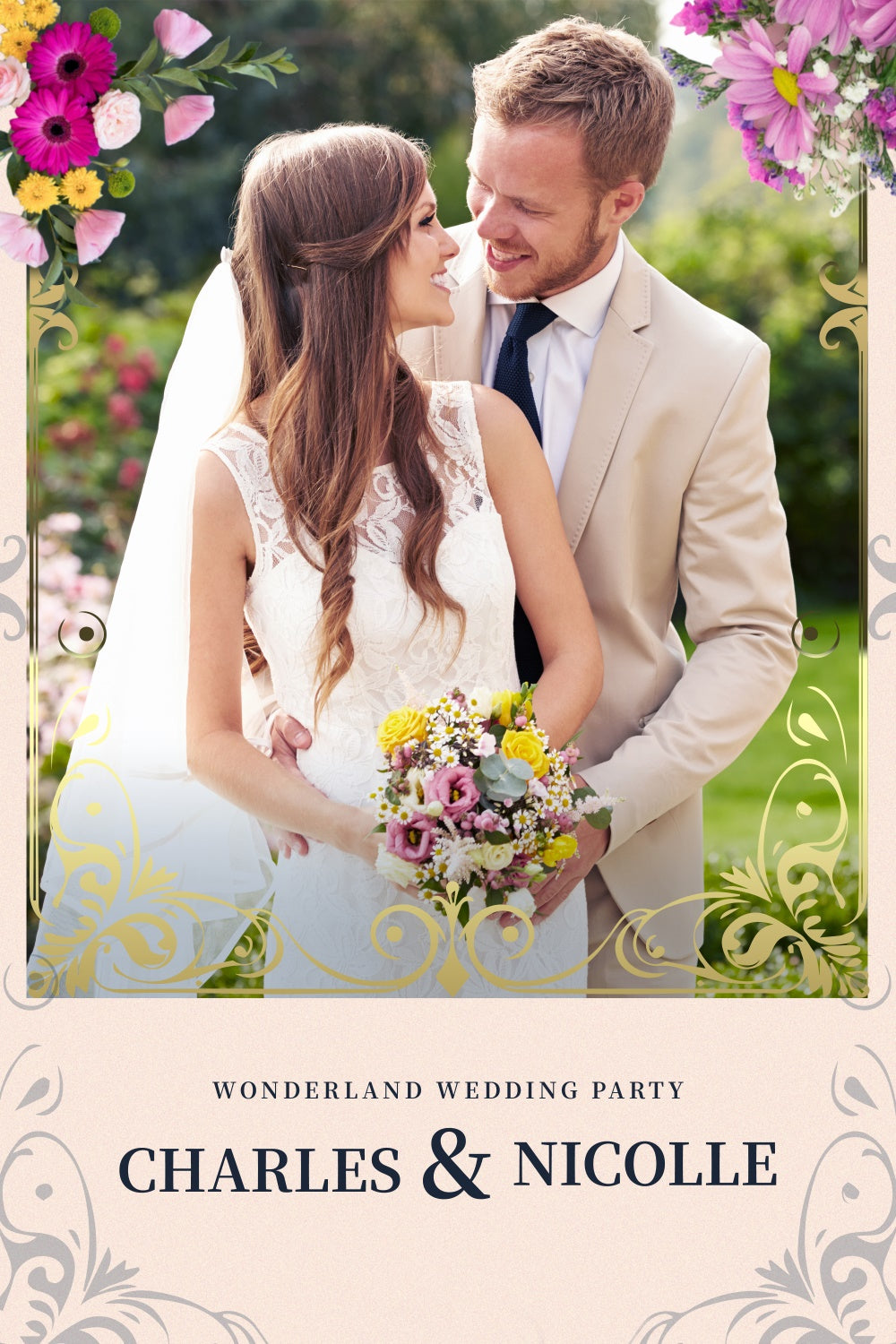 Personalisierte Hochzeitskulisse Romantischer Garten Blumenkulisse LXX2-129