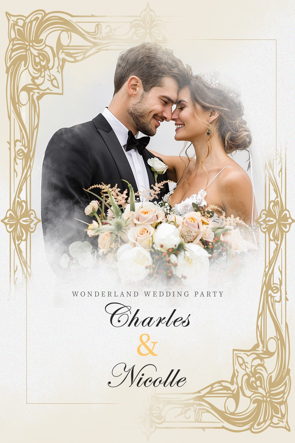 Personalisierter Hintergrund Hochzeit Zeitloser Goldener Rahmen Hintergrund LXX2-130