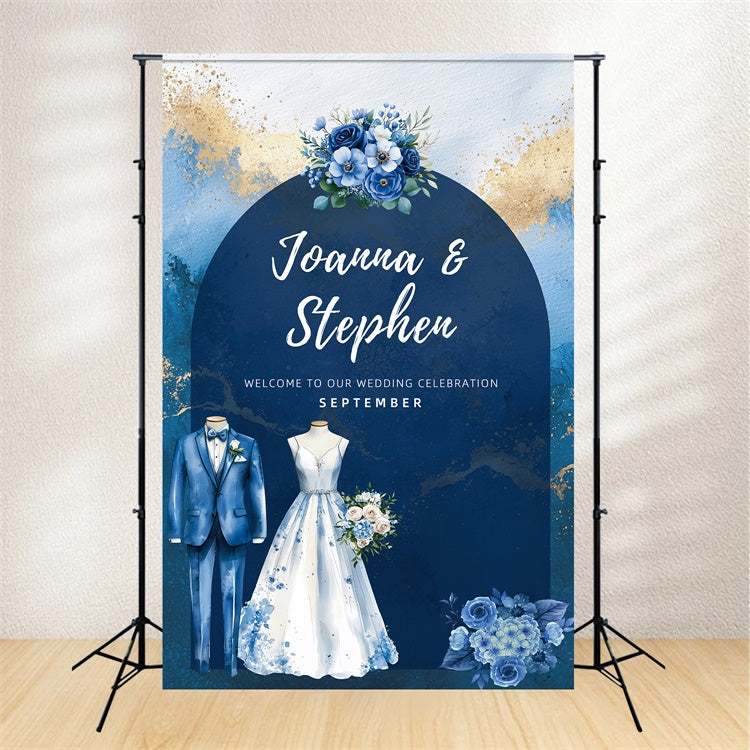 Personalisierte Hochzeit Fotohintergrund Serene Blue Garden Wedding Backdrop LXX2-131