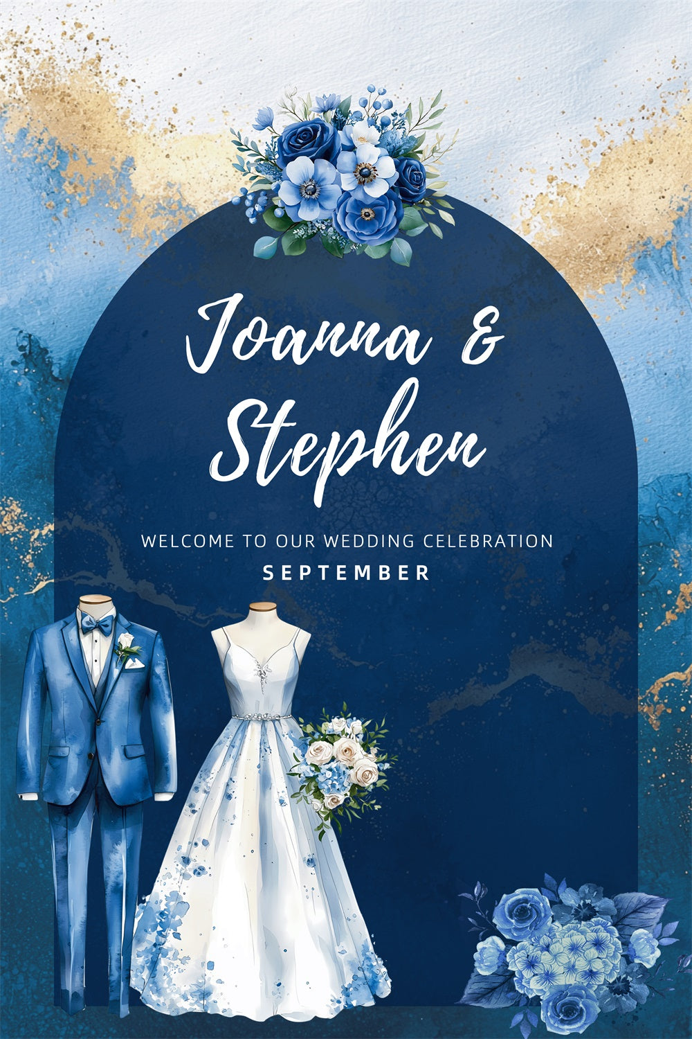 Personalisierte Hochzeit Fotohintergrund Serene Blue Garden Wedding Backdrop LXX2-131