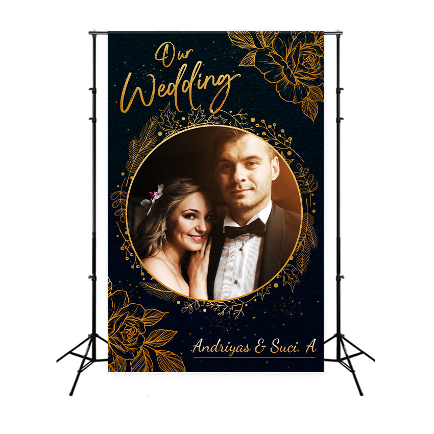 Individueller Hintergrund für die Hochzeit Eleganter goldener Blumenrahmen Hintergrund LXX2-136