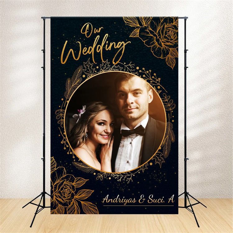 Individueller Hintergrund für die Hochzeit Eleganter goldener Blumenrahmen Hintergrund LXX2-136