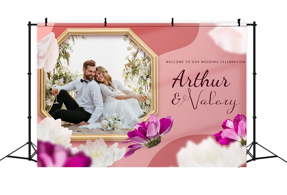 Personalisierte Hochzeit Backdrops Floral Frame Pink Dream Backdrop LXX2-143