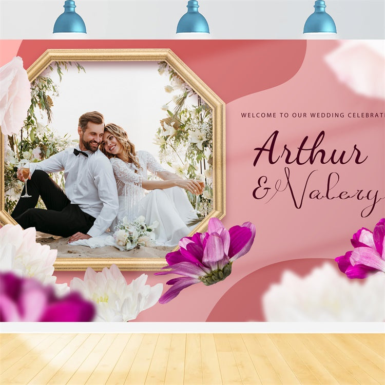 Personalisierte Hochzeit Backdrops Floral Frame Pink Dream Backdrop LXX2-143