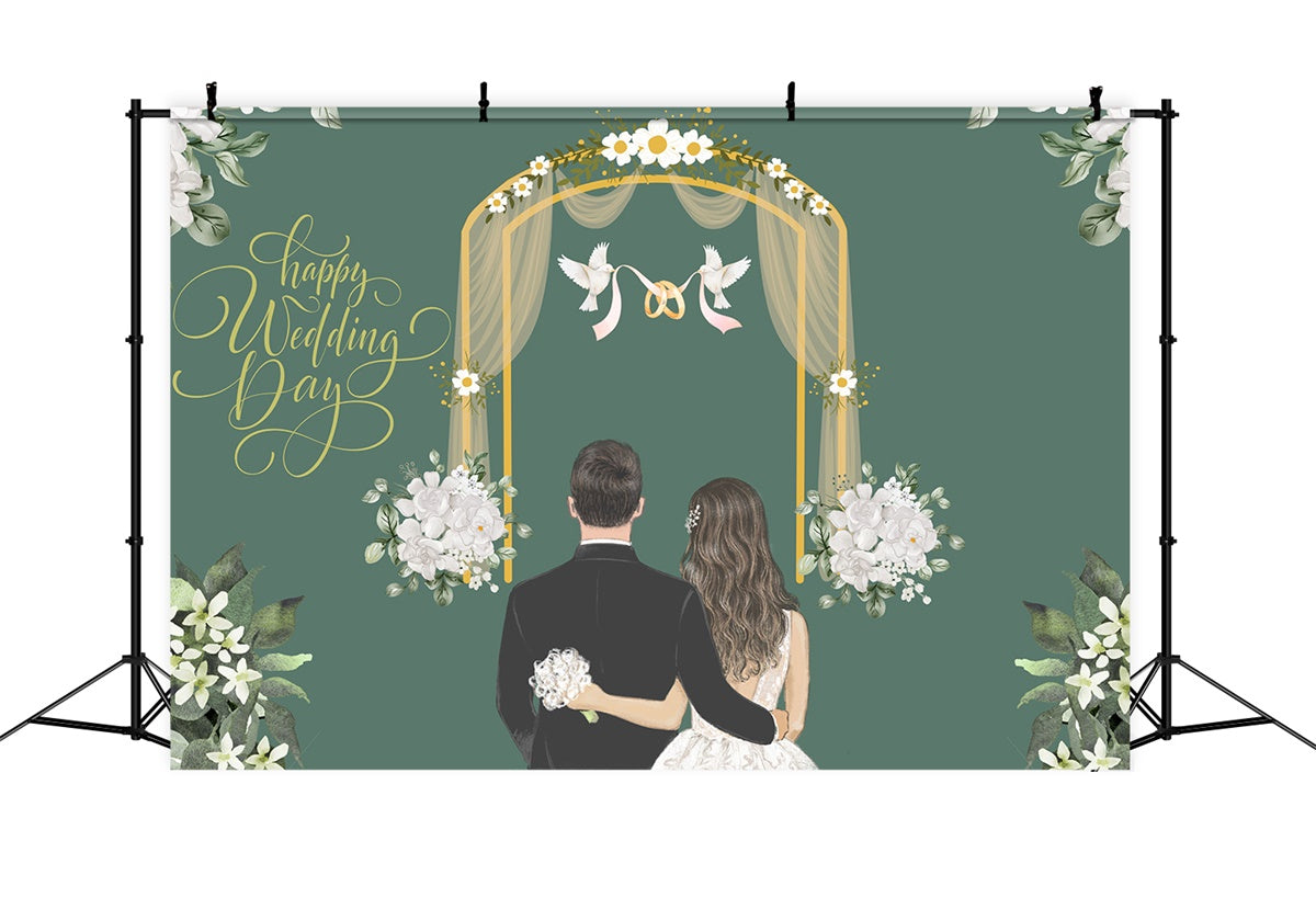 Individueller Hintergrund für Hochzeit Elegant Weiß Floral Grüner Hintergrund LXX2-148