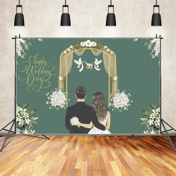 Individueller Hintergrund für Hochzeit Elegant Weiß Floral Grüner Hintergrund LXX2-148