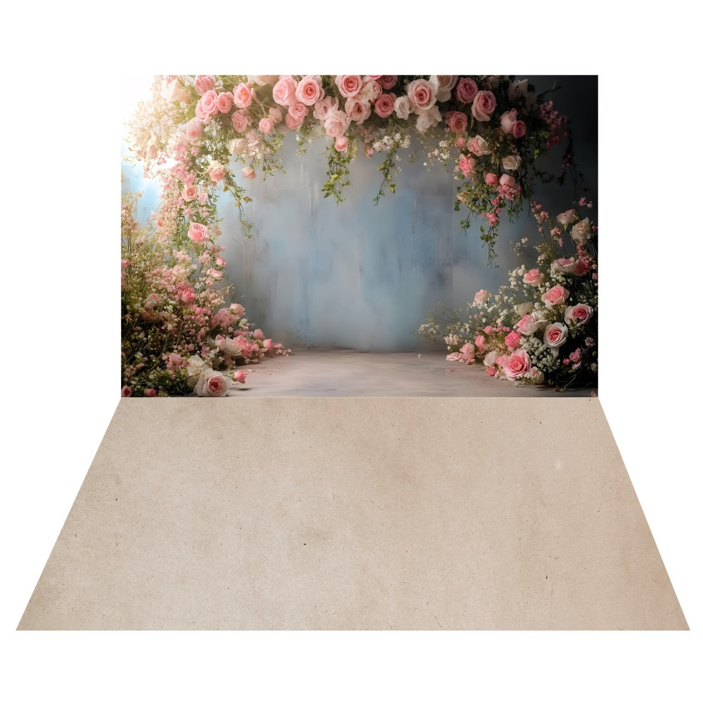Romantischer Blumenbogen-Hintergrund+Eleganter beiger Boden-Hintergrund LXX2-187