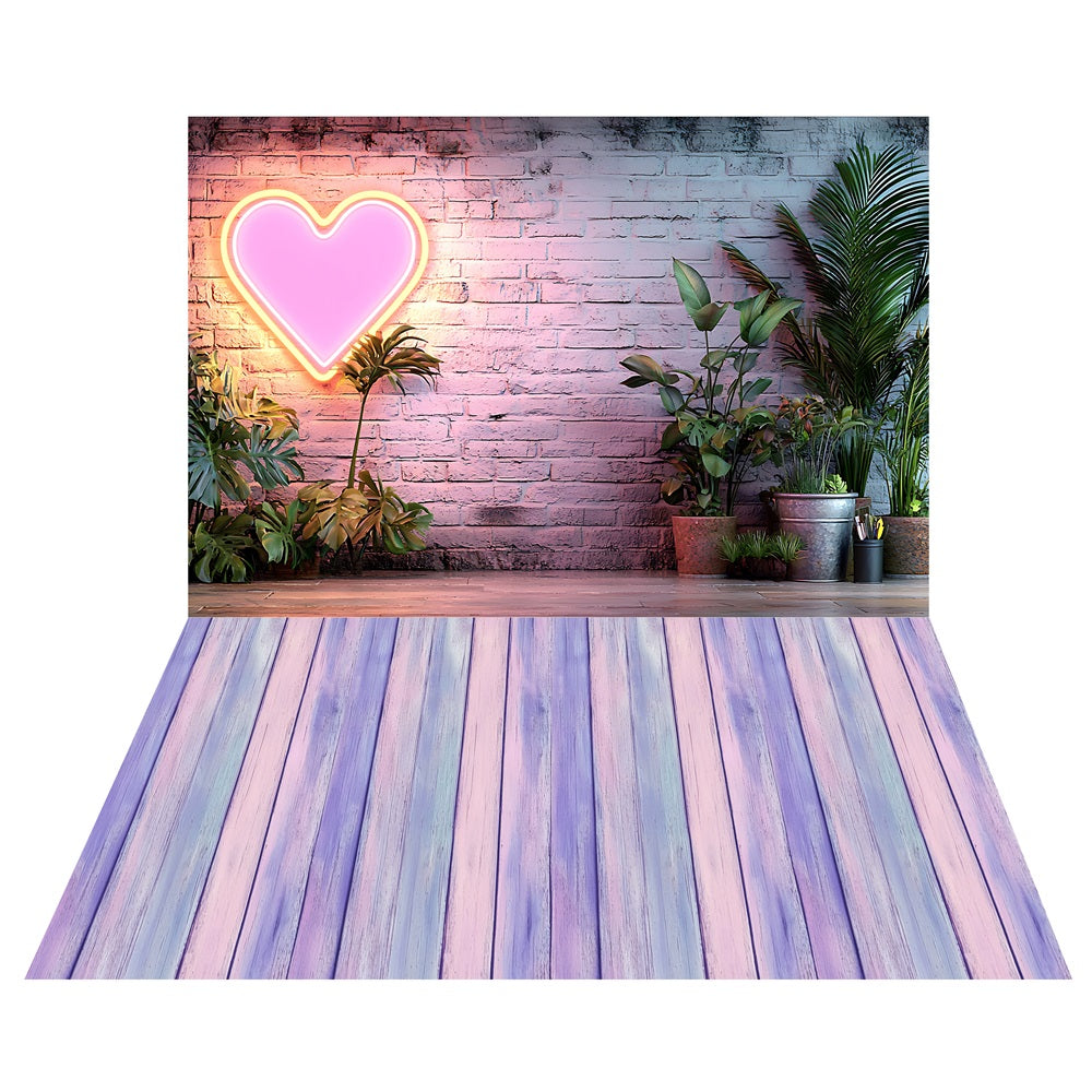 Tropischer grüner Neon-Romantik-Hintergrund+bunter Holzboden-Hintergrund LXX2-216