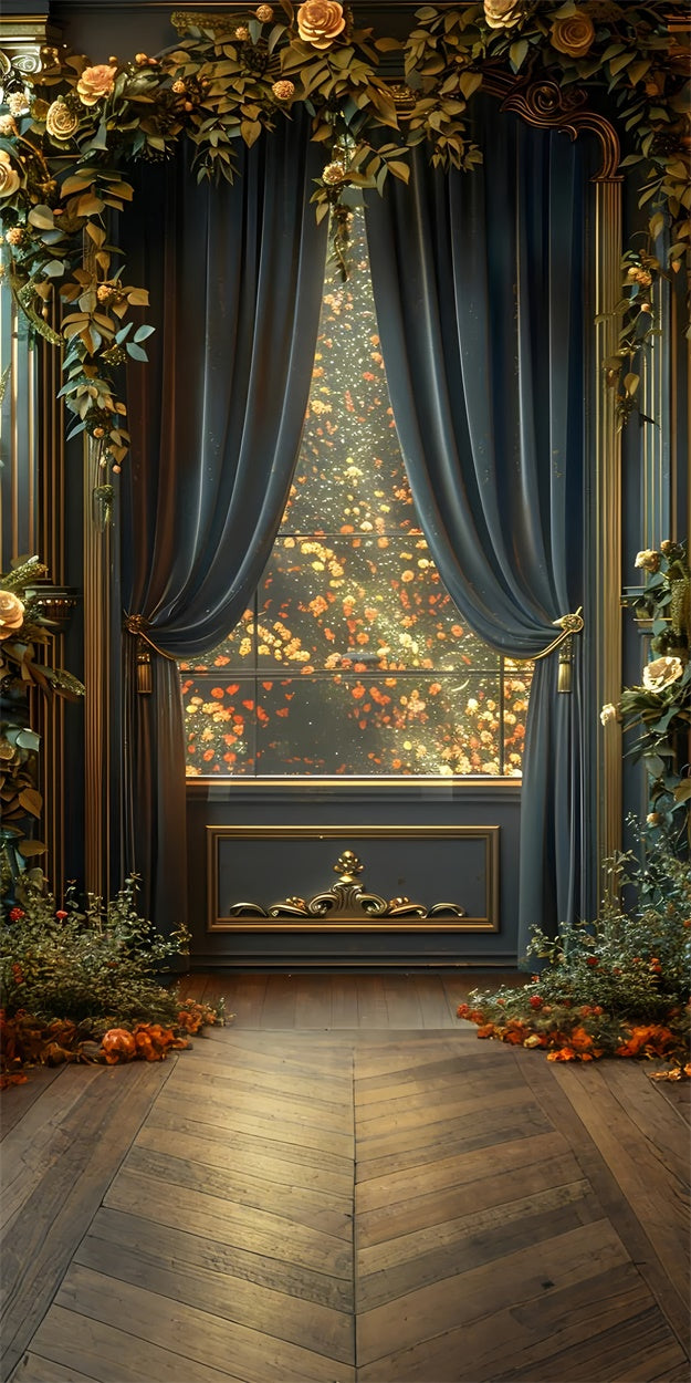 Backdrops Fine Art Luxus Vorhänge Golden Floral Sweep Backdrop LXX2-272