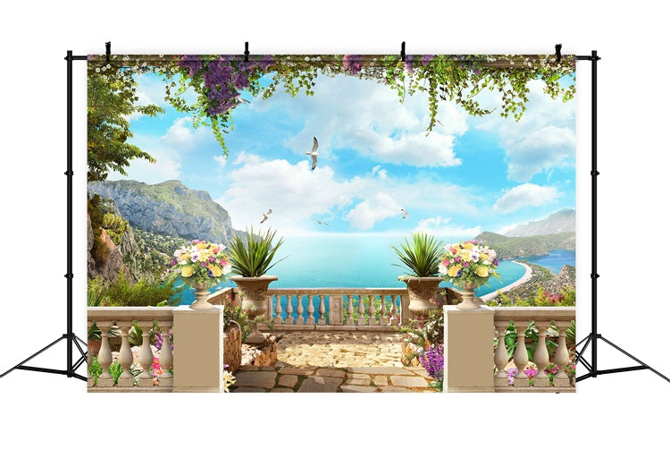 Backdrops für Frühling Floral Terrasse Strandansicht Backdrop LXX2-66