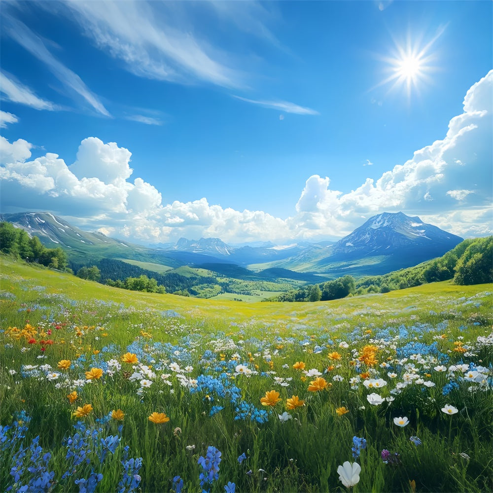 Frühlingshintergrund Majestätische Gipfel Blühende Wildblumen Hintergrund LXX2-67