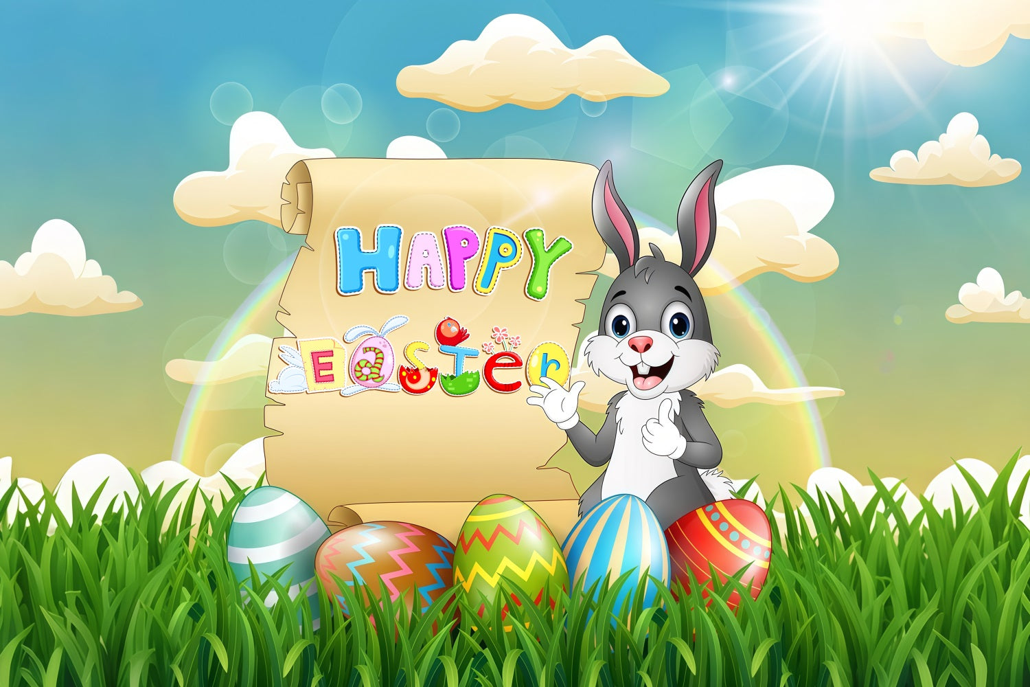 Ostern Backdrop Ideen Happy Scroll Bunny Personalisierte Backdrop LXX3-100