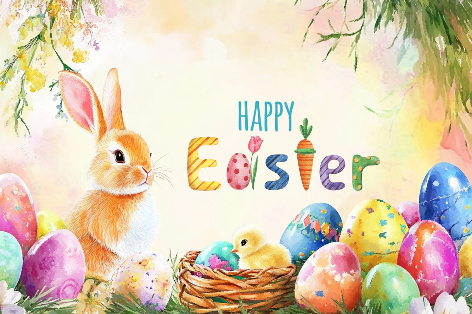 Happy Easter Backdrop Bunny Egg Wonderland Individueller Hintergrund LXX3-102