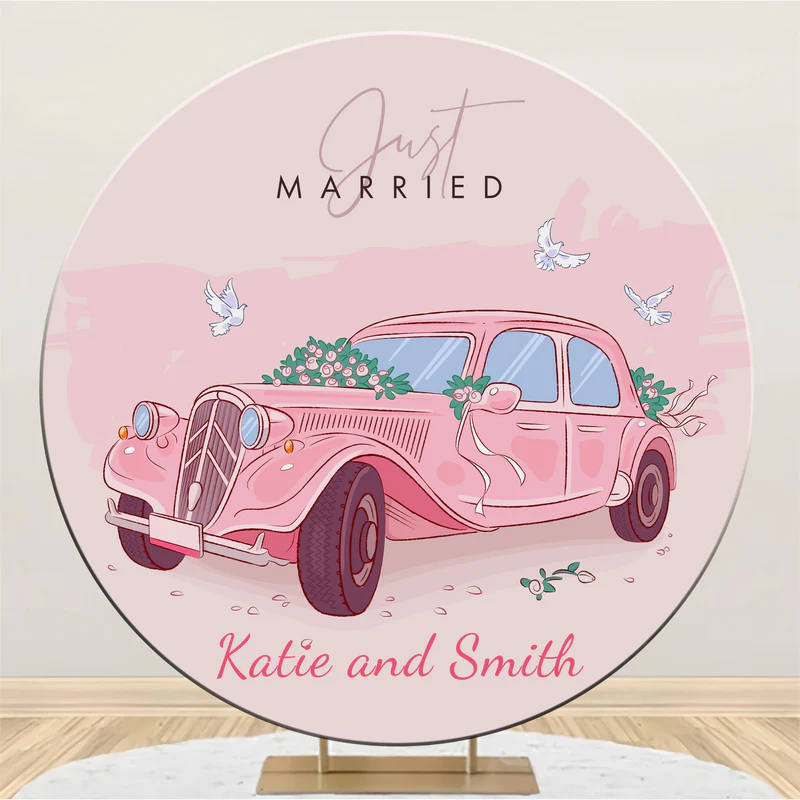 Individuelle Hochzeit Fotokulisse Vintage Rosa Auto Runde Kulisse LXX3-130