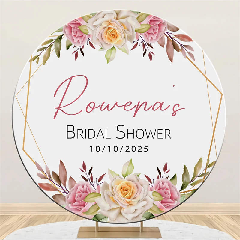 Brautdusche Backdrop Gold Frame Floral Custom Round Backdrop LXX3-132