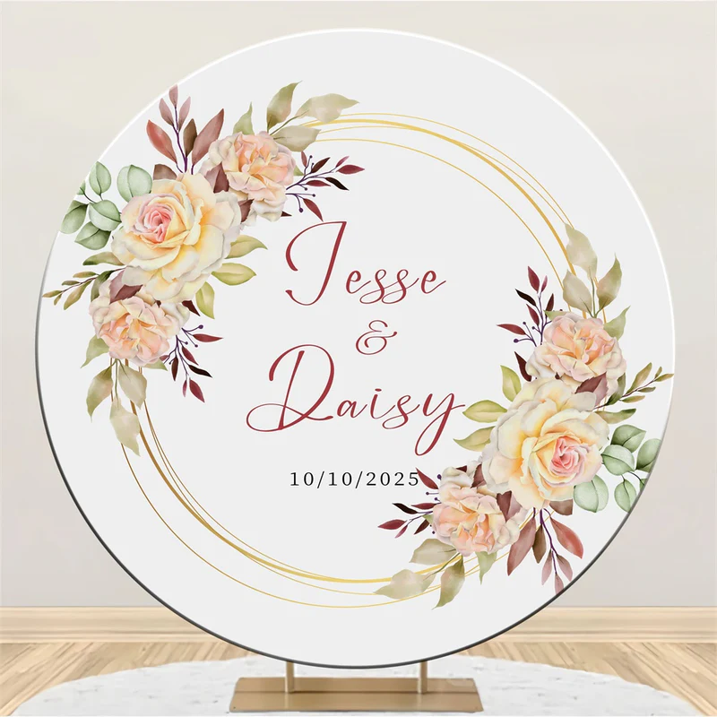 Personalisierte Hochzeit Backdrop Weicher Rosenkranz Runder Backdrop LXX3-133