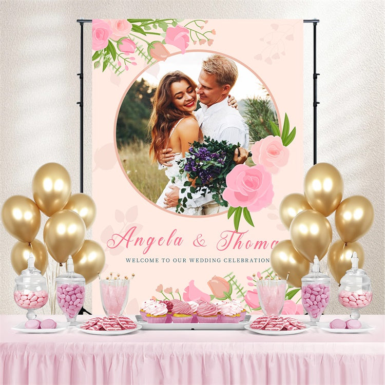 Benutzerdefinierte Hochzeit Fotohintergrund Kreis Frame Rose Hintergrund LXX4-106