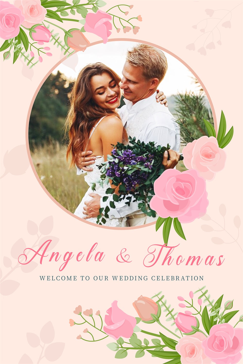 Benutzerdefinierte Hochzeit Fotohintergrund Kreis Frame Rose Hintergrund LXX4-106