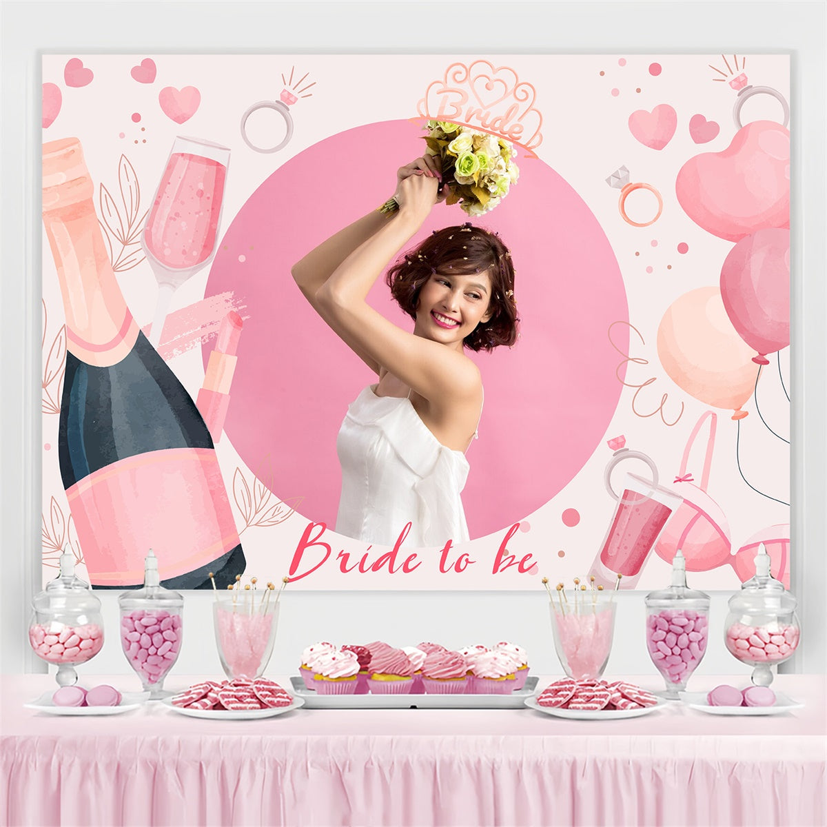 Custom Backdrop für Hochzeit Ballon Champagner Hintergrund LXX4-113