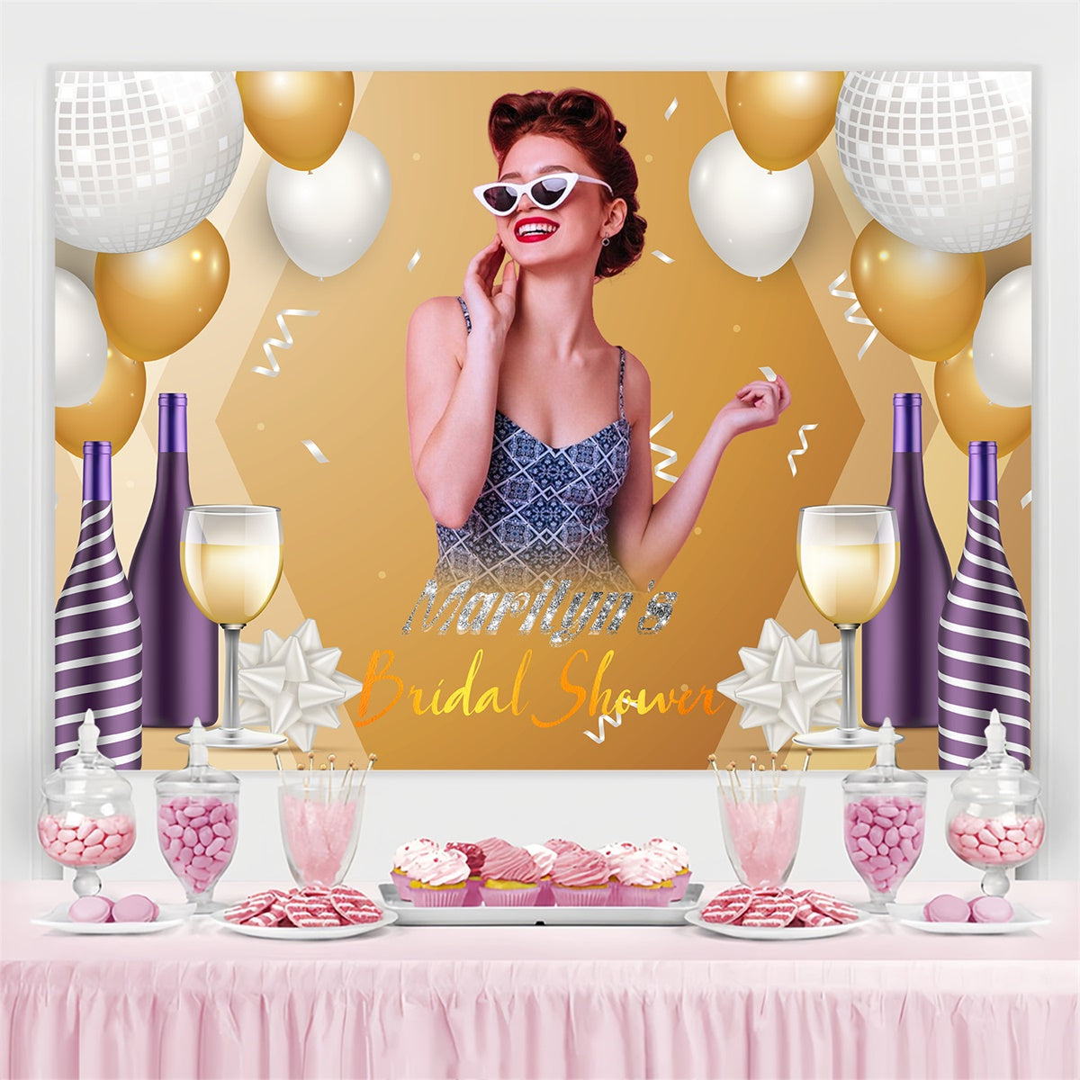 Backdrops für Brautdusche Sparkle Ballon Personalisierte Backdrop LXX4-138