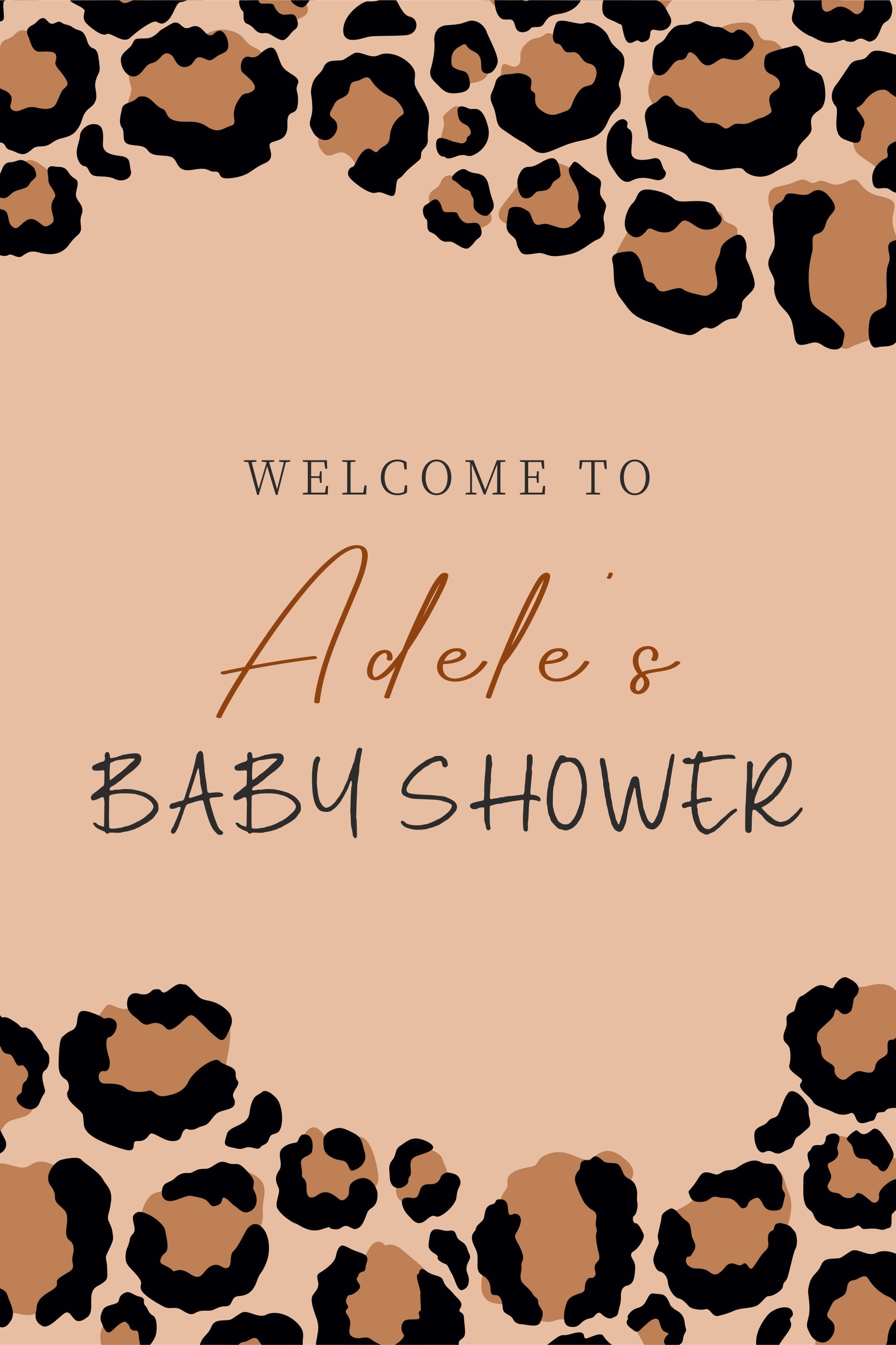 Baby Shower Backdrop Tan Leopard Welcome Personalisierter Hintergrund LXX4-214