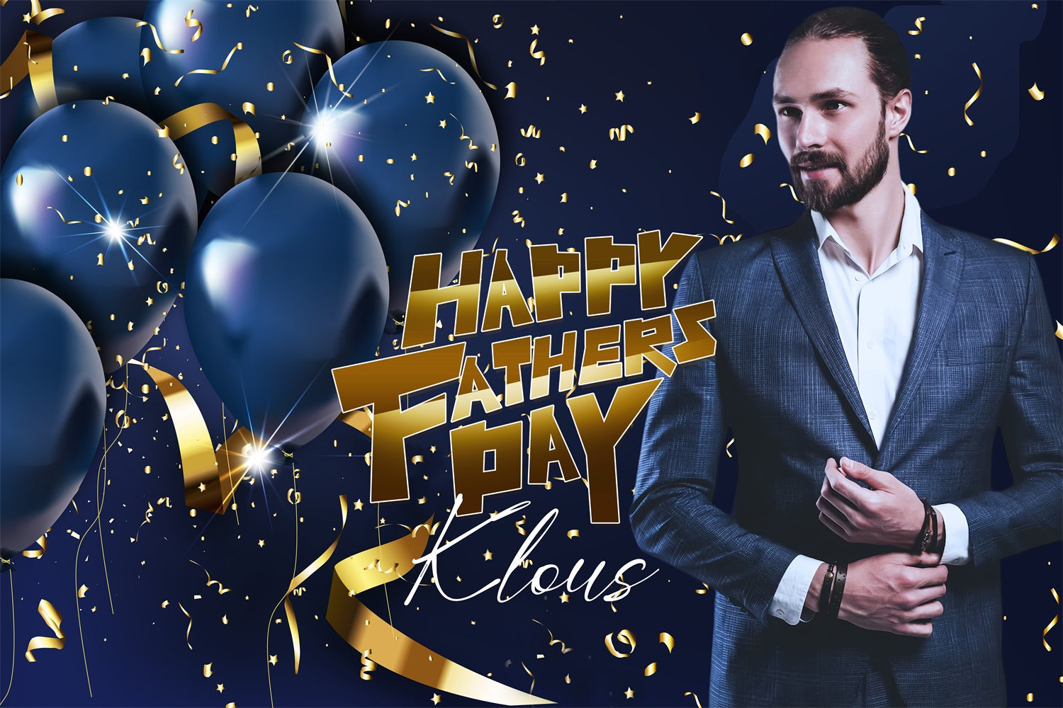Happy Father's Day Fotokulisse Blauer Luftballon Konfetti Personalisierte Kulisse LXX4-61