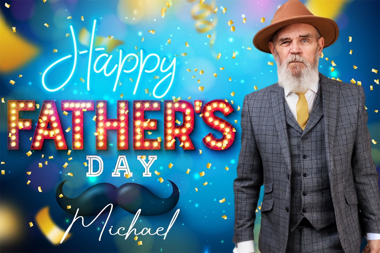 Happy Fathers Day Fotokulisse Neonlicht Konfetti Personalisierte Fotokulisse LXX4-64