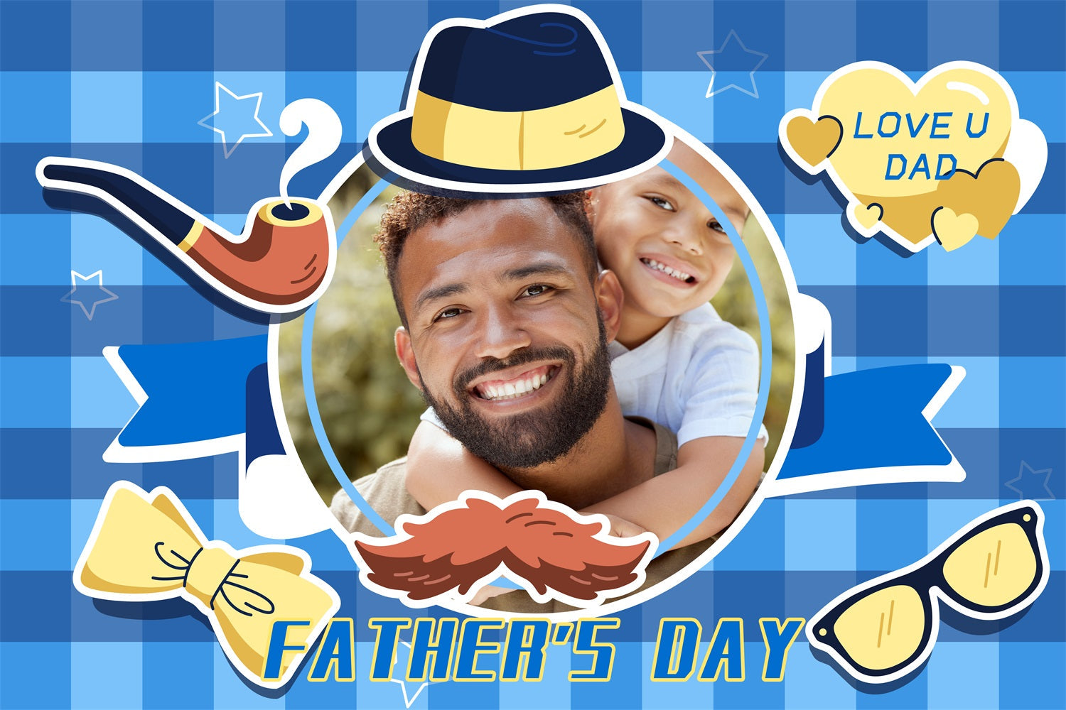Vatertag Fotokulisse Ideen Blau karierten Hut Personalisierte Kulisse LXX4-86