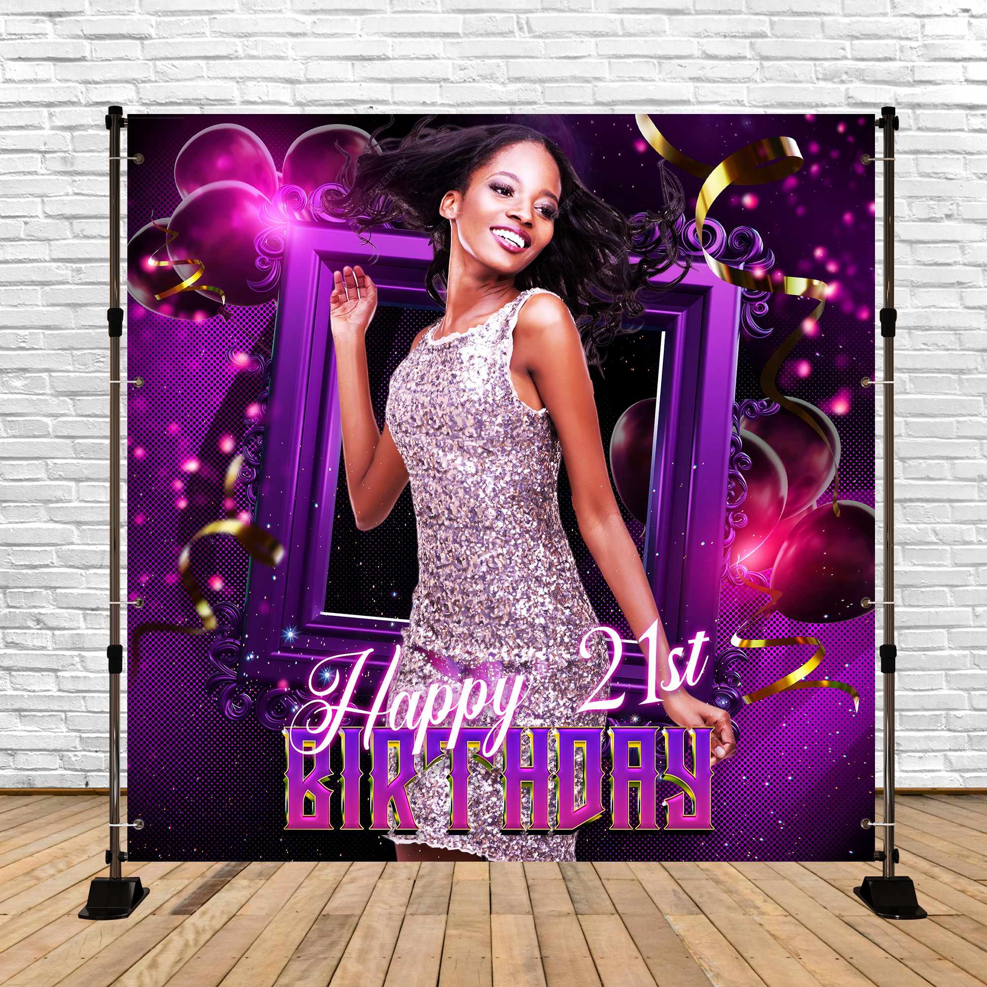 Personalisierte Backdrop für Geburtstag 21. Lila Glitzer Backdrop LXX5-134