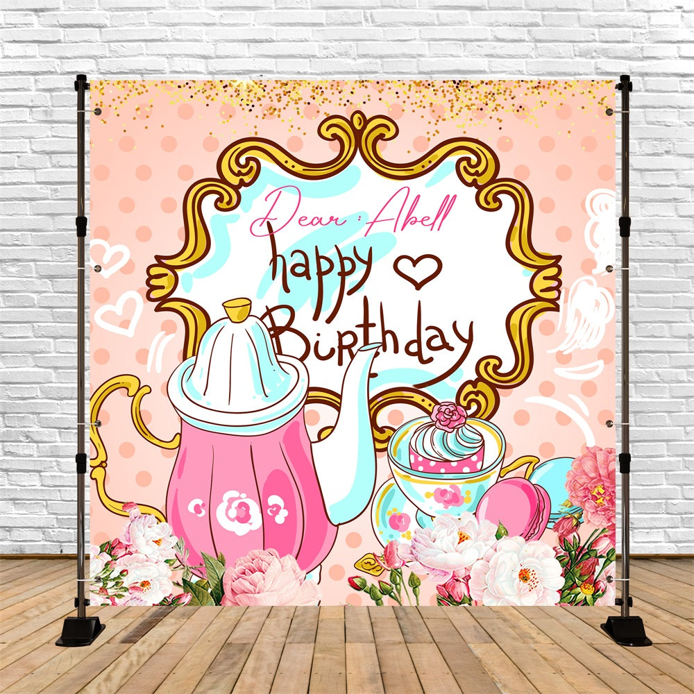 Personalisierte Geburtstag Backdrop Sweet Tea Party Floral Backdrop LXX5-154