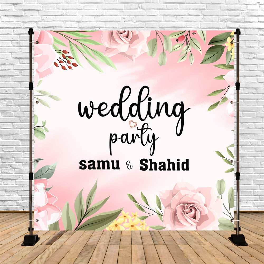 Hochzeit Fotokulisse Romantisch Rosa Blume Personalisierte Fotokulisse LXX5-158