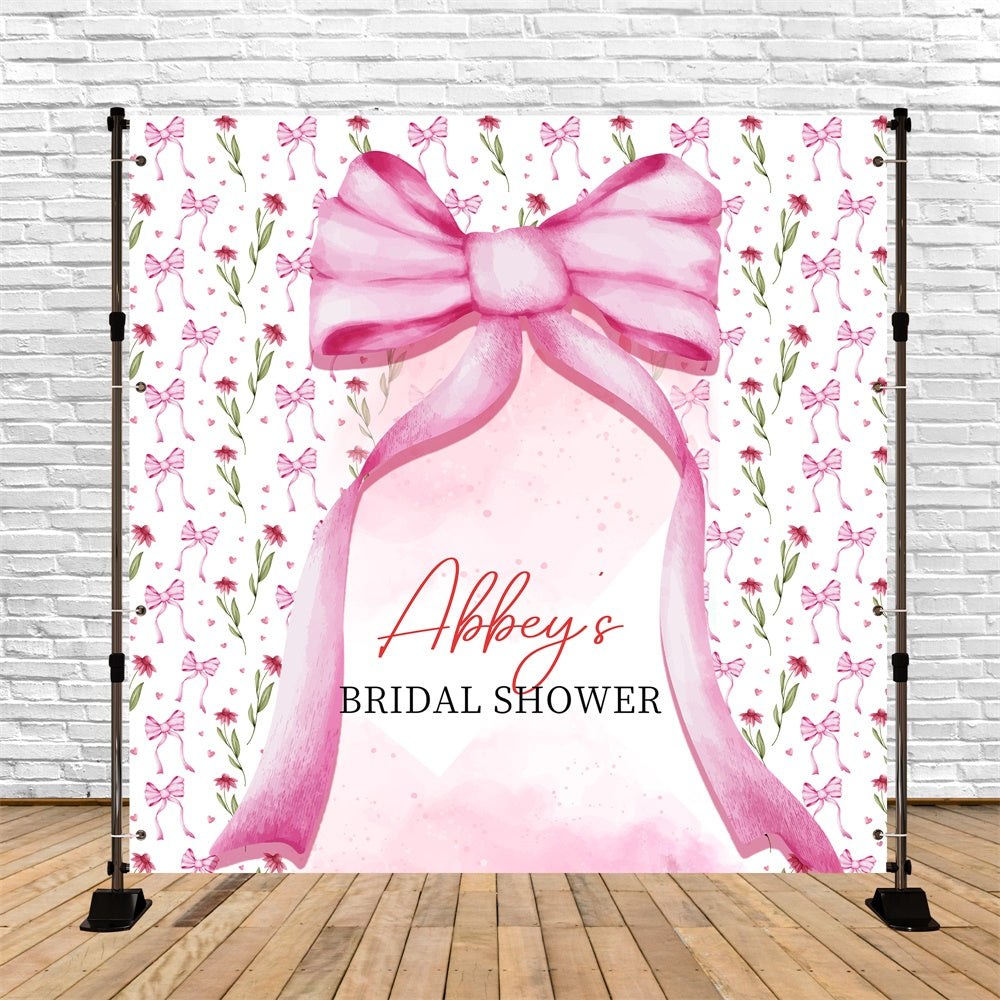 Brautdusche Fotohintergrund Rosa Schleife Floral Personalisierter Hintergrund LXX5-160