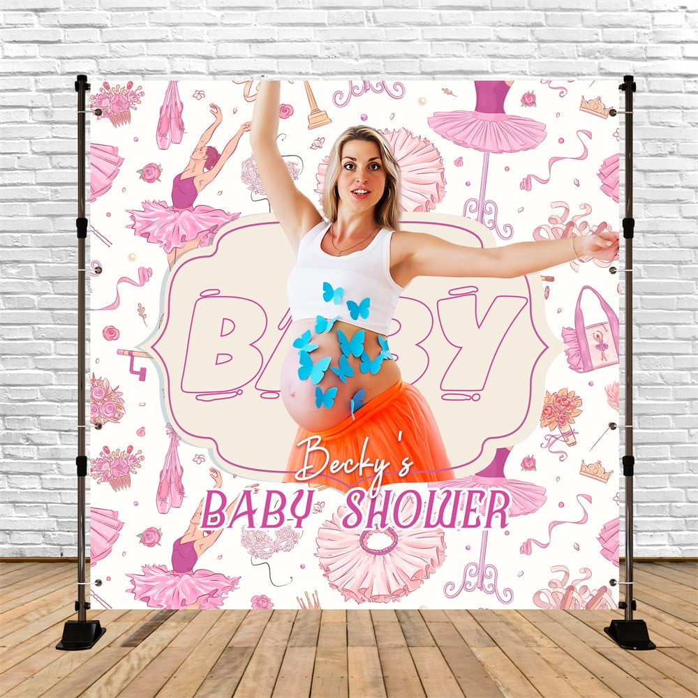 Baby-Dusche-Hintergrund Ideen rosa Ballett Grace personalisierte Hintergrund LXX5-237