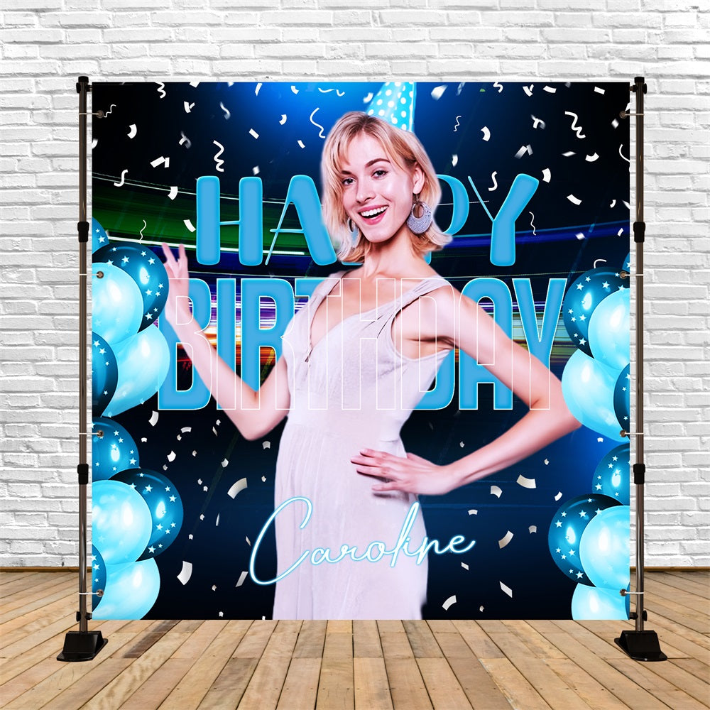 Customized Backdrop für Geburtstag Blau Neon Ballon Hintergrund LXX5-97