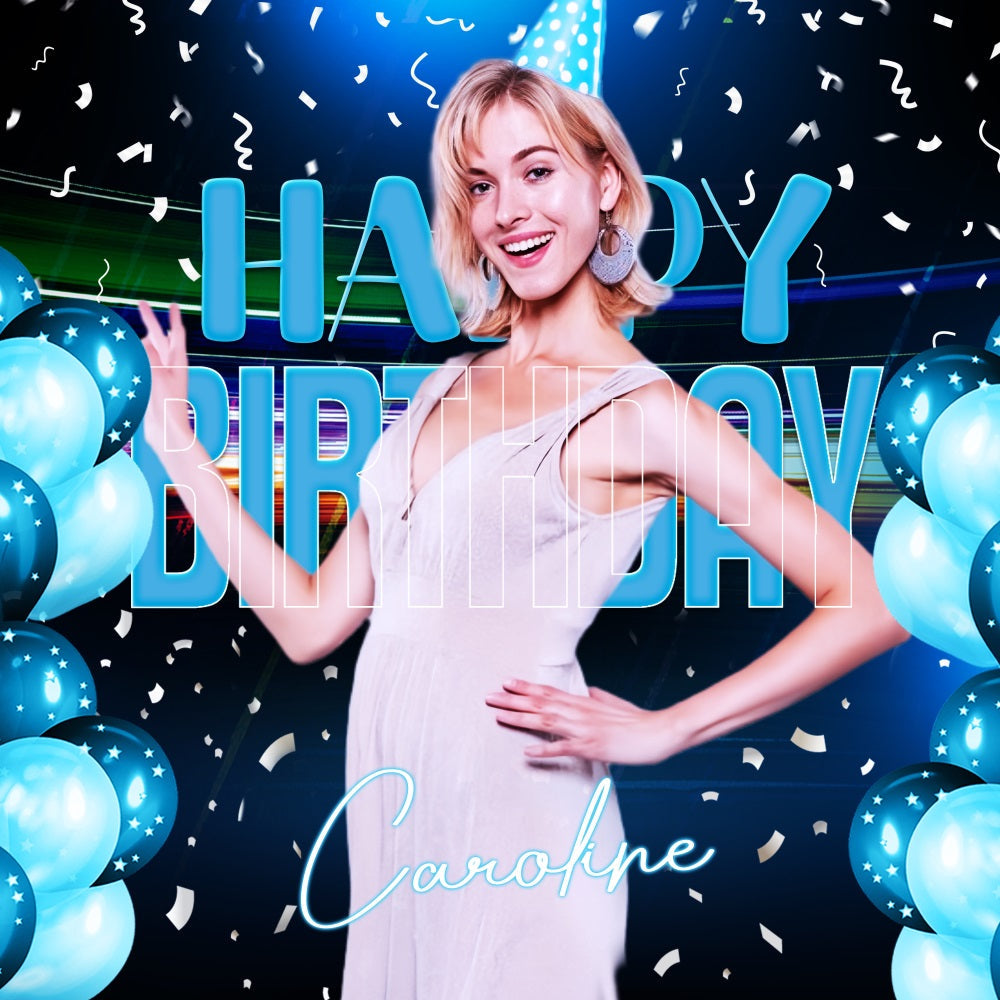 Customized Backdrop für Geburtstag Blau Neon Ballon Hintergrund LXX5-97