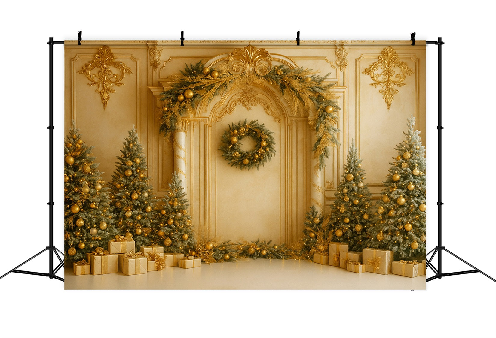Weihnachts-Vintage-Wandhintergrund Goldene Retro-Wand Eleganz Viktorianische Hintergründe LXX510-109
