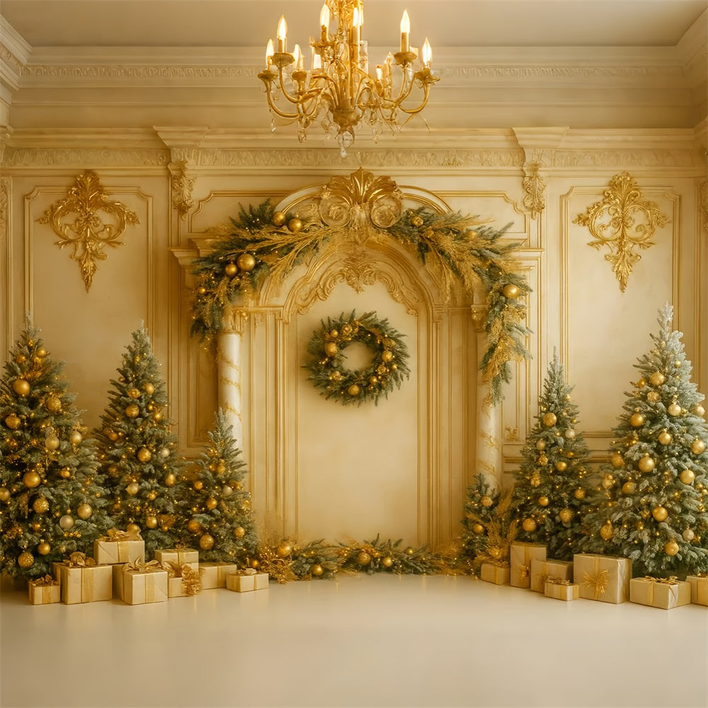 Weihnachts-Vintage-Wandhintergrund Goldene Retro-Wand Eleganz Viktorianische Hintergründe LXX510-109