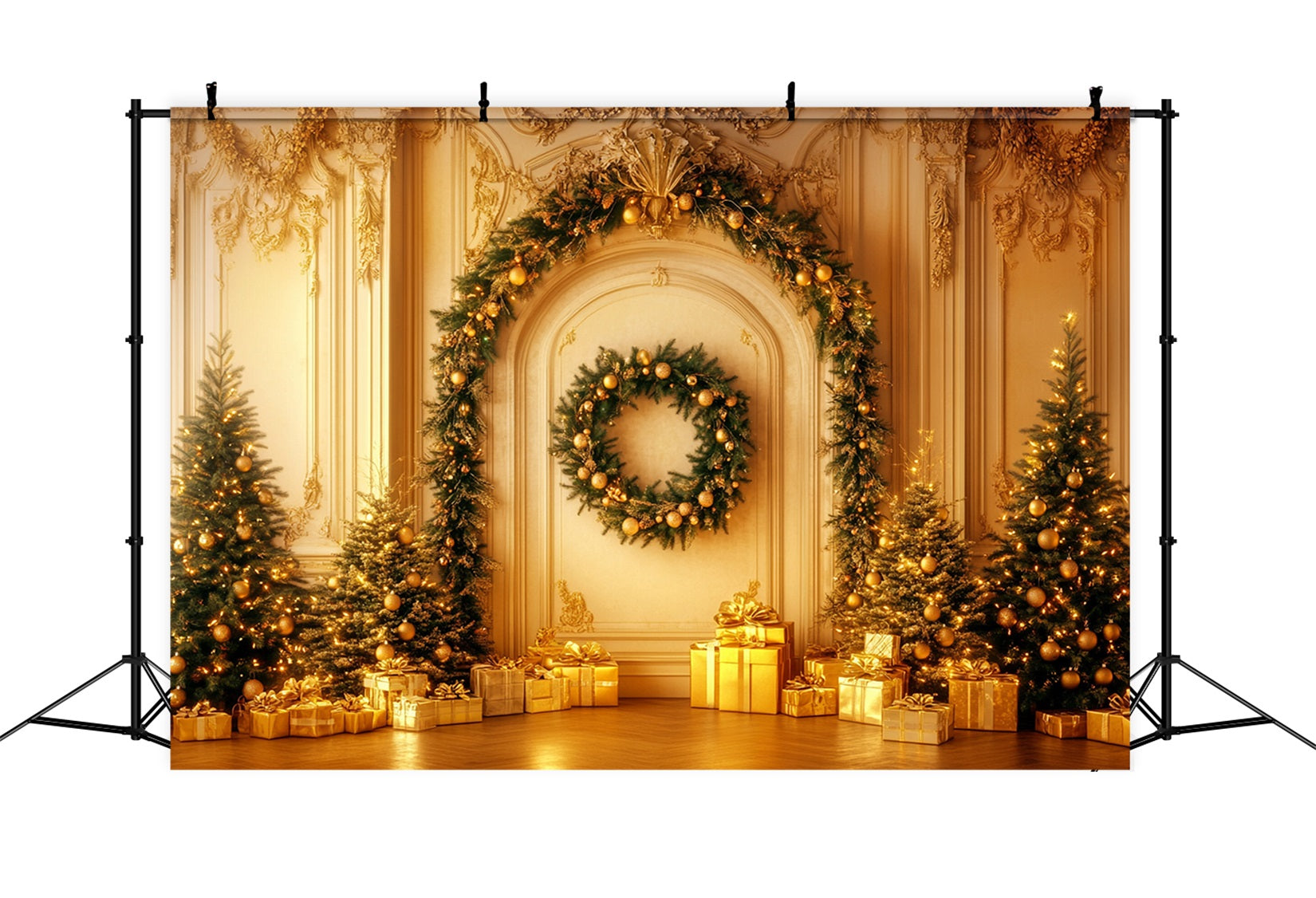 Weihnachts-Vintage-Wandhintergrund Goldene Girlande Eleganz Viktorianischer Hintergrund LXX510-110