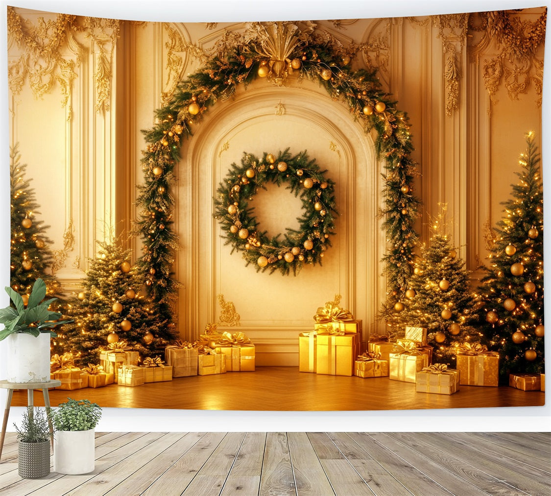 Weihnachts-Vintage-Wandhintergrund Goldene Girlande Eleganz Viktorianischer Hintergrund LXX510-110